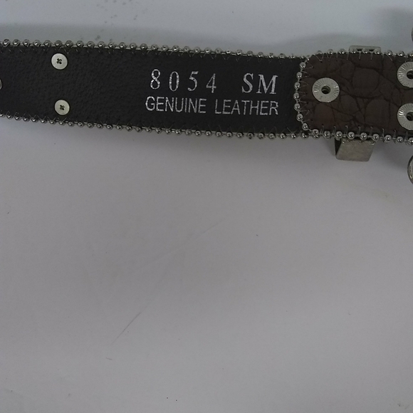 Leather Belt Brown Croc Silver Tone Gold, Amber Rhinestones Fleur De Les 40\